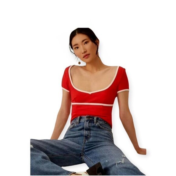 Anthropologie Maeve Sweetheart Ponte Top Red/White Size M NWT - Picture 2 of 12